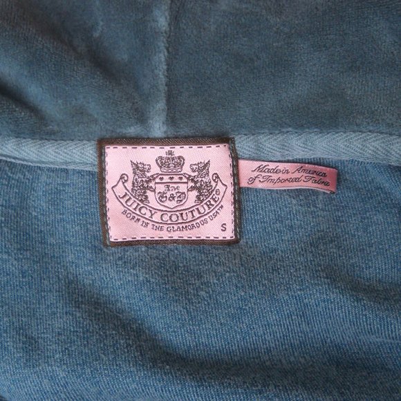 Juicy Couture Velour Zip Front Hoodie, Girl's S, Teal - Picture 3 of 4